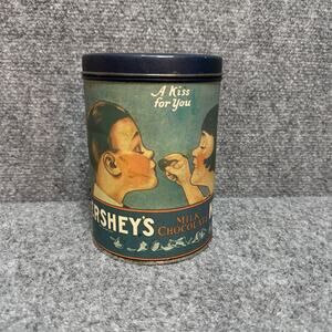 Vintage 1980 Hershey’s "A Kiss for You" Tin Can Collectible Blue Round (K) - 6”
